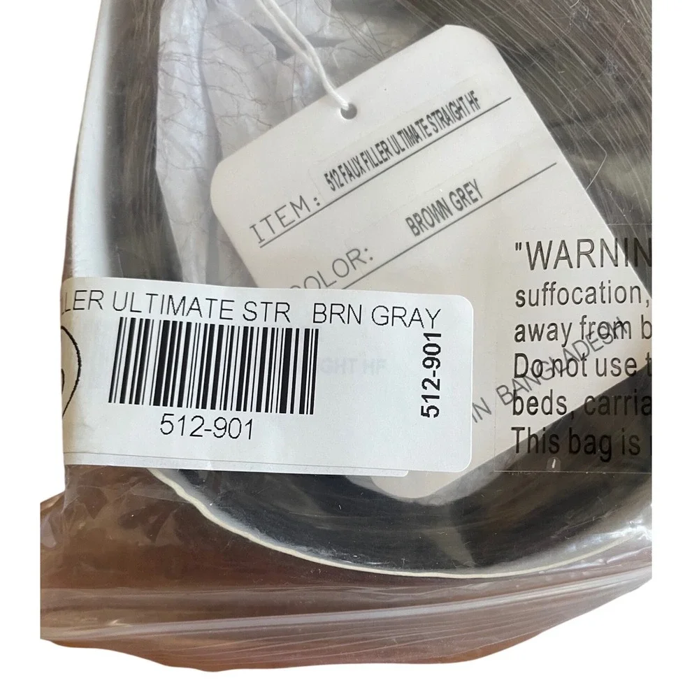 Toni Brattin Faux Filler Ultimate‎ Straight Clip-In Hair Topper Brown Gray NWT